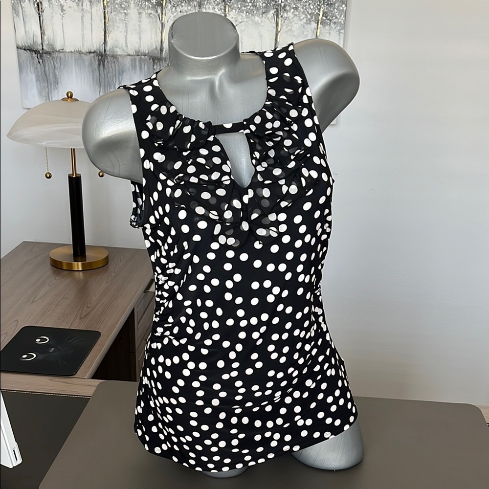 White House Black Market Polka Dot Ruffle Top